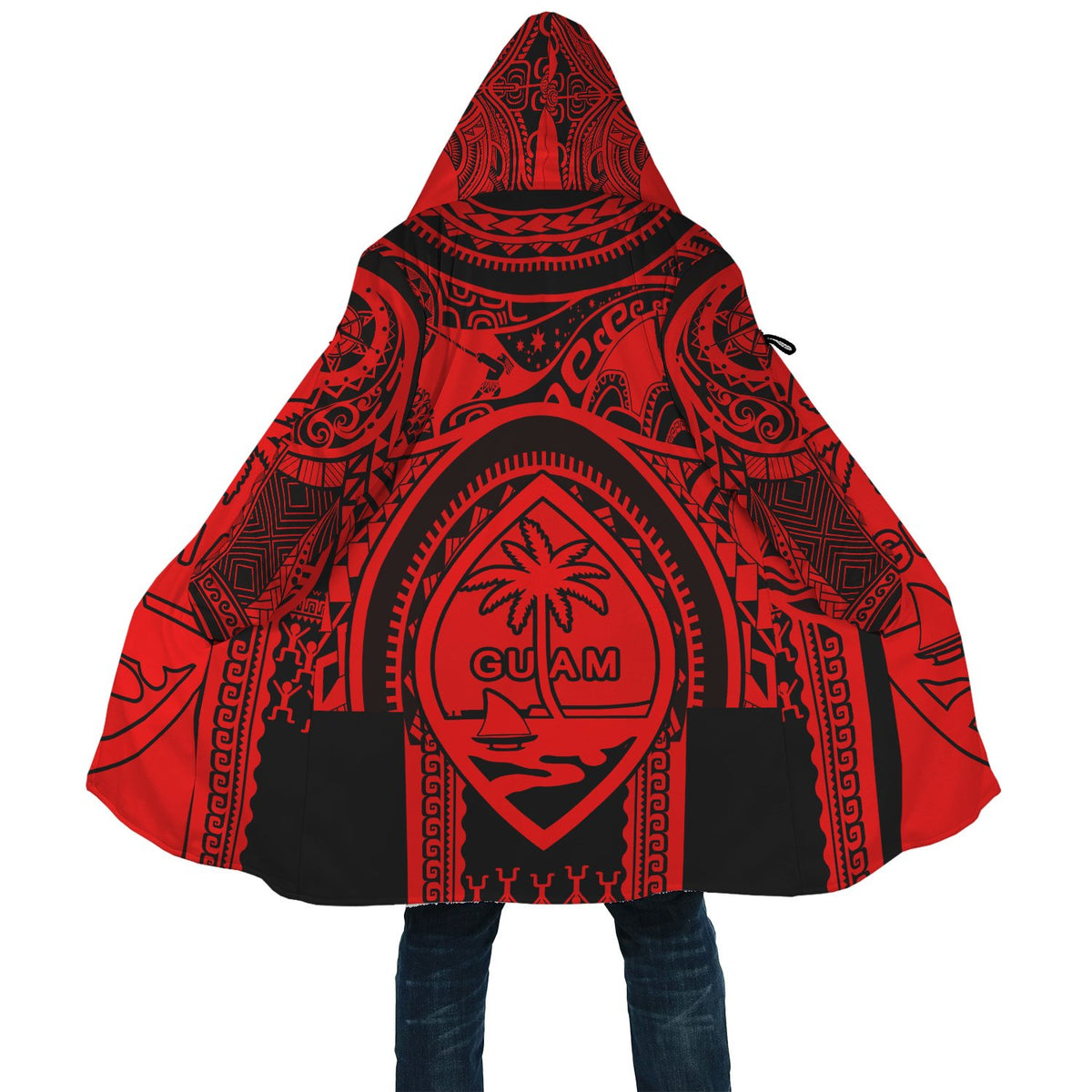 Polynesian Cloak - Guam Flag, Seal with Maui Moana Tattoo Unisex Red - Polynesian Pride
