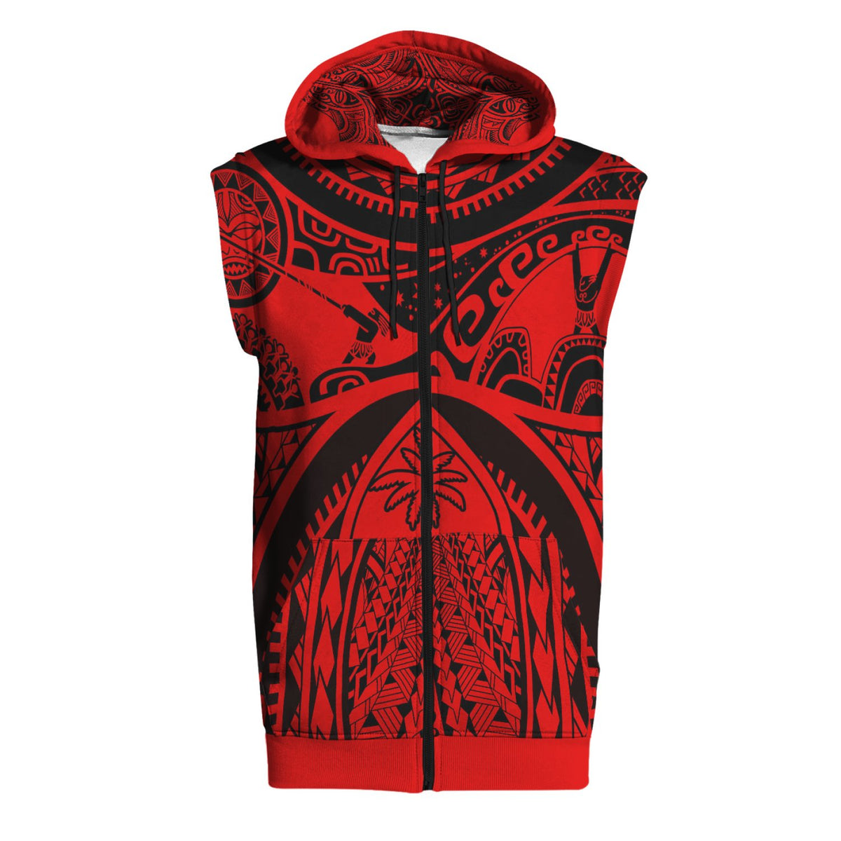 Polynesian Sleeveless Hoodie Guam Flag, Seal with Maui Moana Tattoo - Polynesian Pride