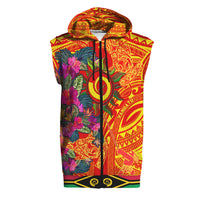 Polynesian Sleeveless Hoodie Vanuatu Symbols With Hibiscus - Polynesian Pride