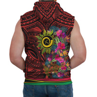 Polynesian Sleeveless Hoodie Vanuatu Symbols With Hibiscus - Polynesian Pride