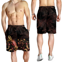 FiJi Polynesian Men's Shorts - Turtle With Blooming Hibiscus Gold - Polynesian Pride