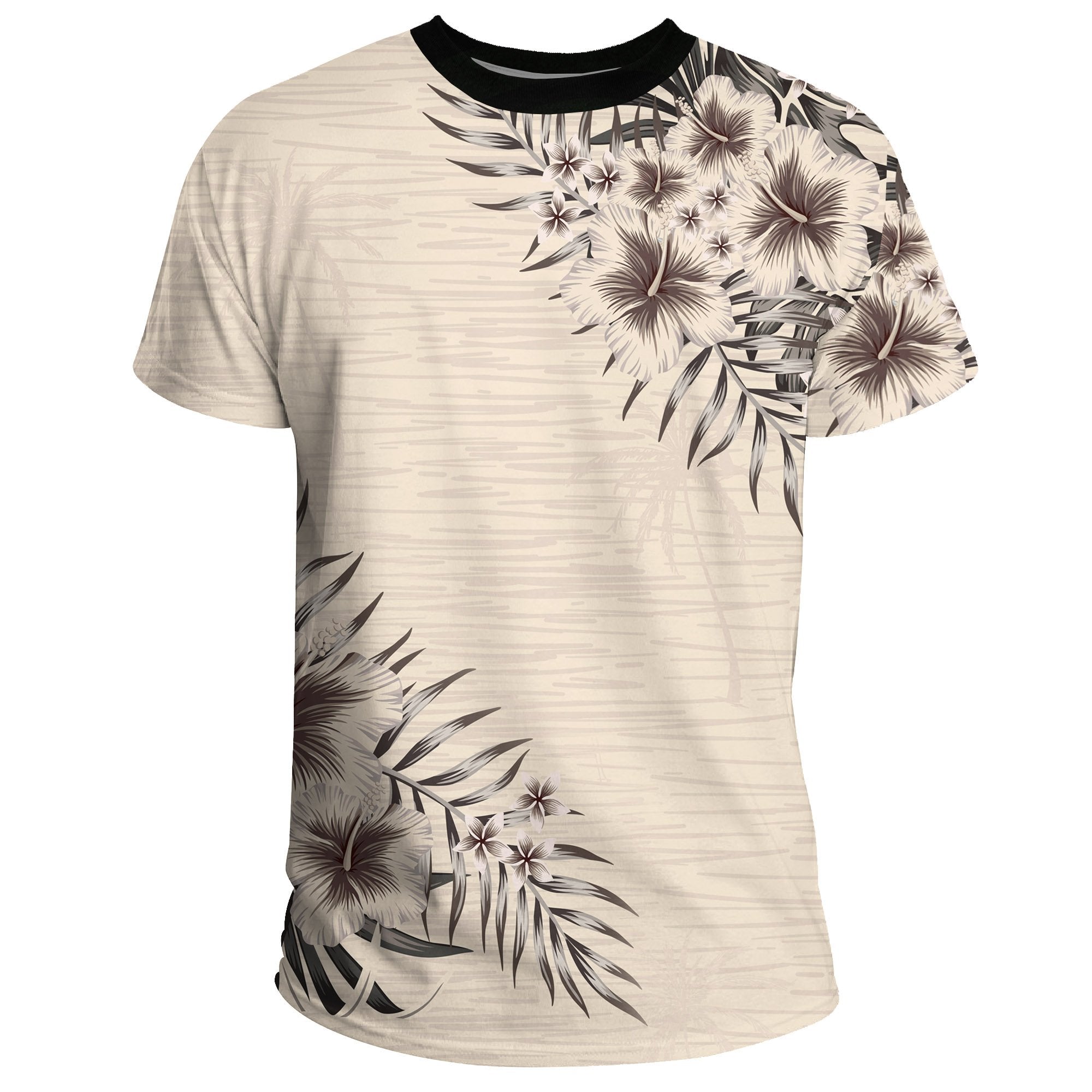 T Shirt Guam FLag Beige Hibiscus Unisex Beige - Polynesian Pride