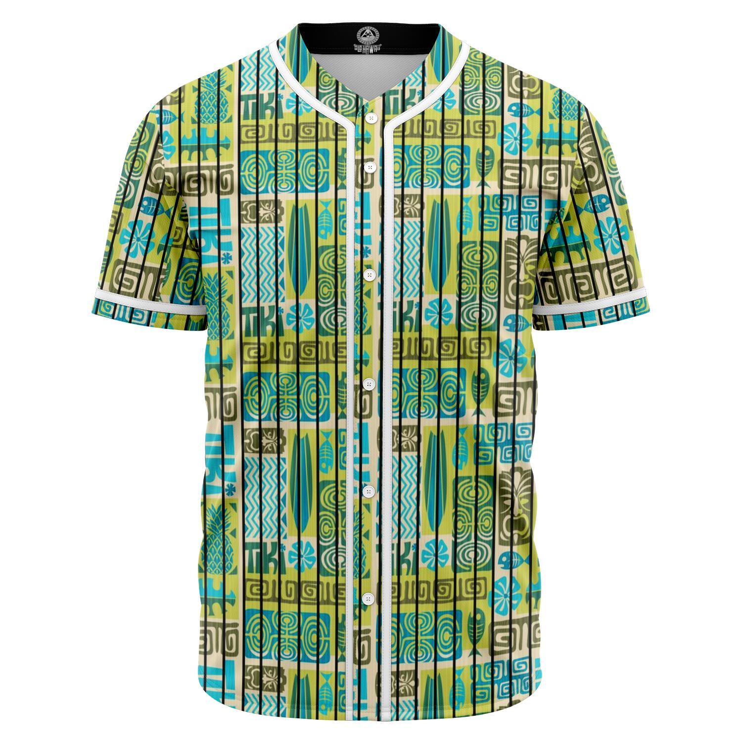 Hawaii Seamless Exotic Tiki Pattern Baseball Jersey Black - Polynesian Pride