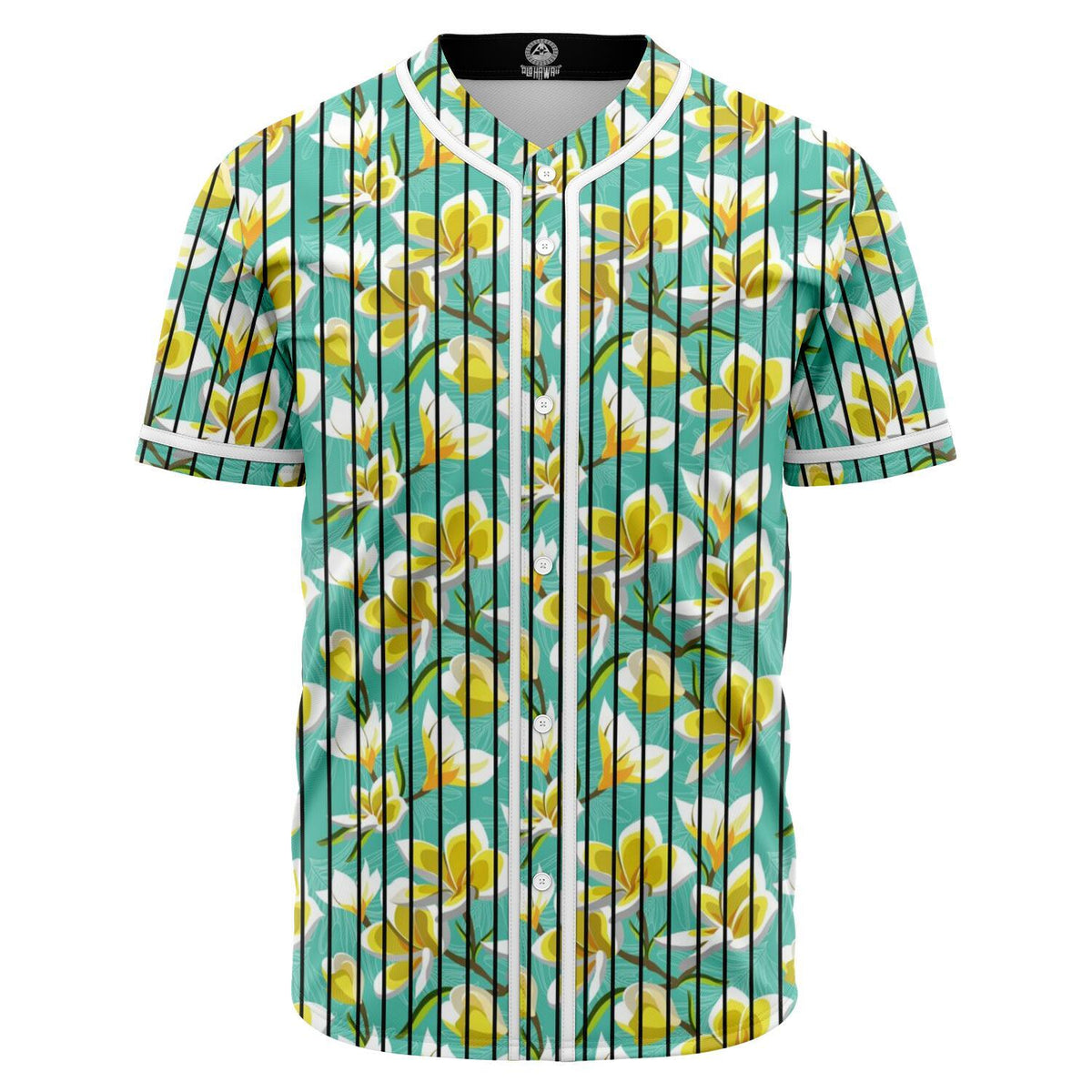 Tropical Plumeria Blue Baseball Jersey Black - Polynesian Pride