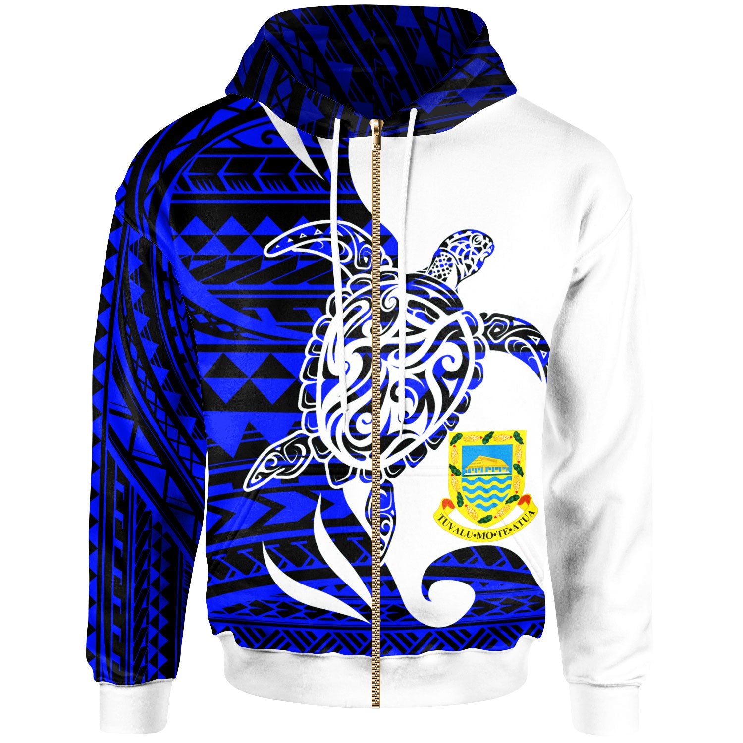 Tuvalu Custom Zip Hoodie Mega Turtle Unisex Blue - Polynesian Pride