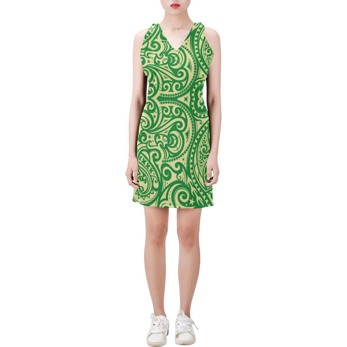 Polynesia Sleeveless V Neck Dress - Green Style Women Green - Polynesian Pride