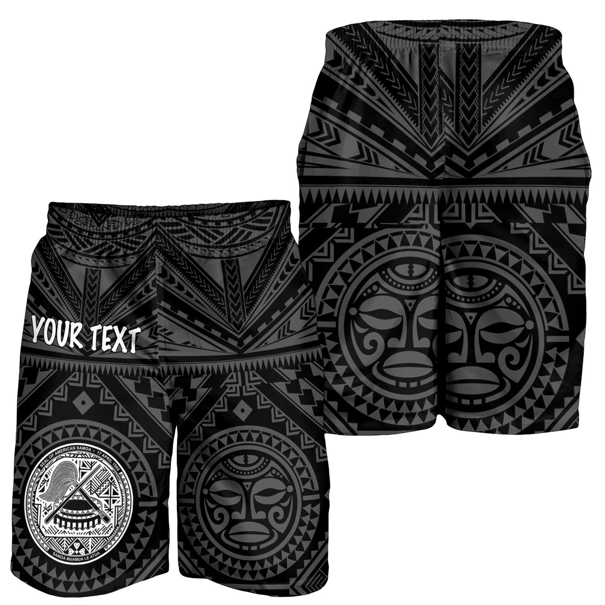 American Samoa Personalised Men's Short - Seal In Polynesian Tattoo Style ( Black) - Polynesian Pride