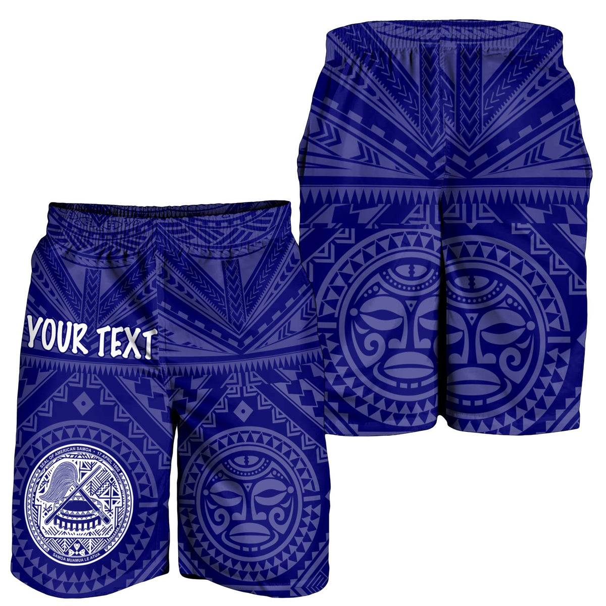 American Samoa Personalised Men's Short - Seal In Polynesian Tattoo Style ( Blue) - Polynesian Pride