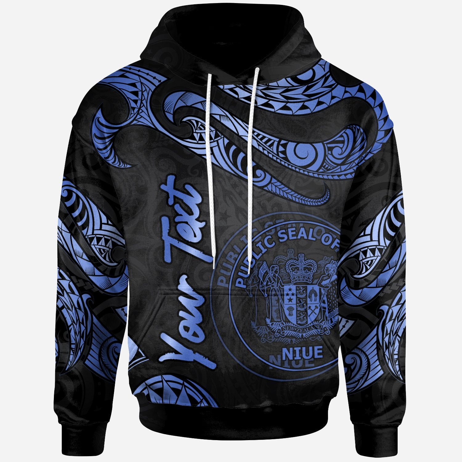 Niue Polynesian Custom Hoodie Polynesian Tattoo Blue Version Unisex Blue - Polynesian Pride