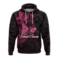 Breast Cancer Pink Ribbon Butterfly Polynesian Black Version Hoodie LT12 - Polynesian Pride