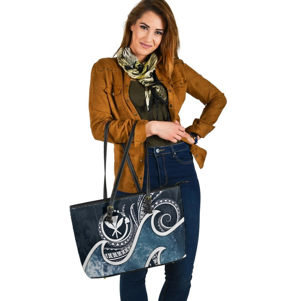 Polynesian Hawaii Large Leather Tote Bag - Ocean Style - Polynesian Pride