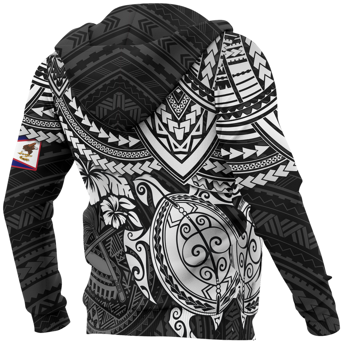 American Samoa Polynesian Hoodie Black Turtle - Polynesian Pride