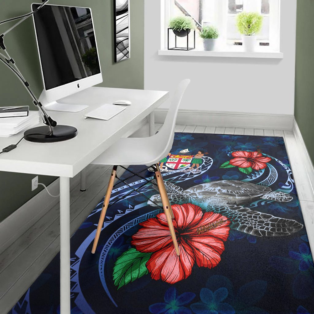 Fiji Polynesian Area Rug - Blue Turtle Hibiscus - Polynesian Pride