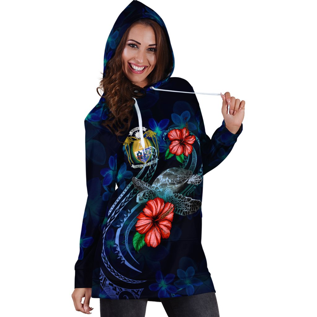 Nauru Polynesian Hoodie Dress - Blue Turtle Hibiscus - Polynesian Pride