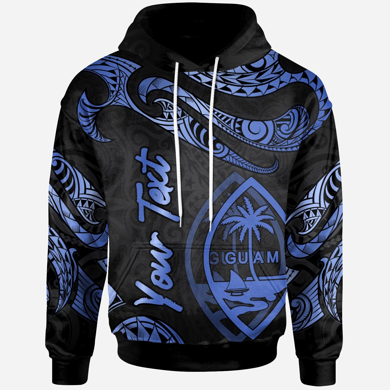 Guam Polynesian Custom Hoodie Polynesian Tattoo Blue Version Unisex Blue - Polynesian Pride