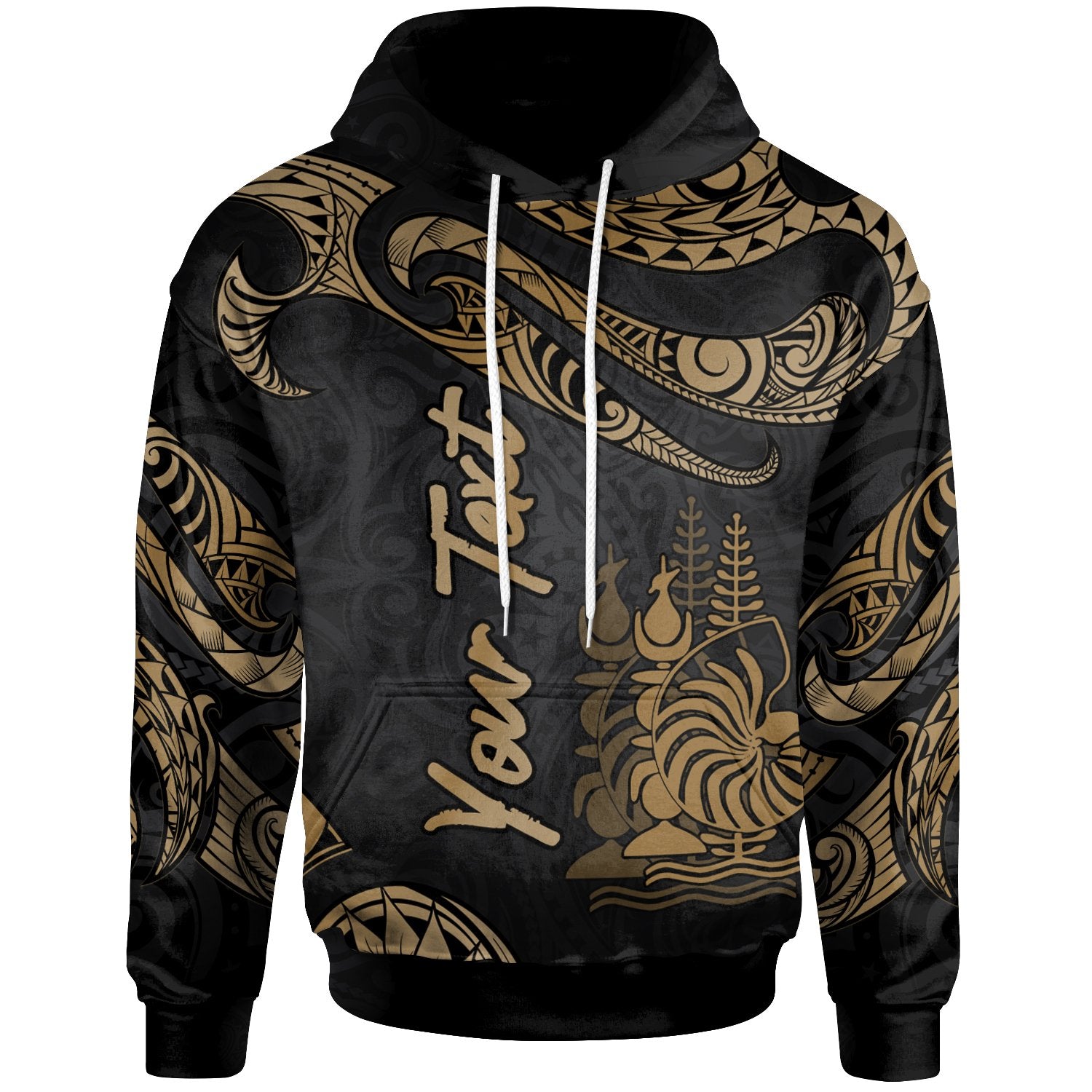 New Caledonia Polynesian Custom Hoodie Polynesian Tattoo Gold Version Unisex Gold - Polynesian Pride