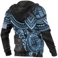 Fiji Polynesian Hoodie (Zip up) Blue Turtle - Polynesian Pride