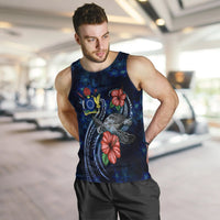 Cook Islands Polynesian Men Tank Top - Blue Turtle Hibiscus - Polynesian Pride