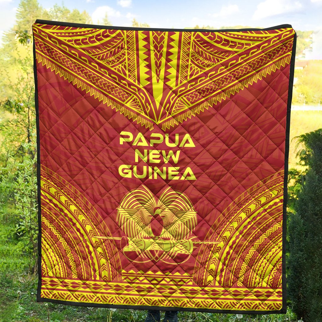 Papua New Guinea Premium Quilt - Papua New Guinea Coat Of Arms Polynesian Chief Red Version - Polynesian Pride