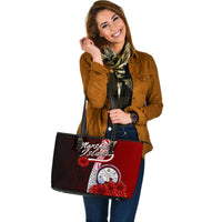 Marshall Islands Polynesian Leather Tote Bag - Coat Of Arm With Hibiscus - Polynesian Pride