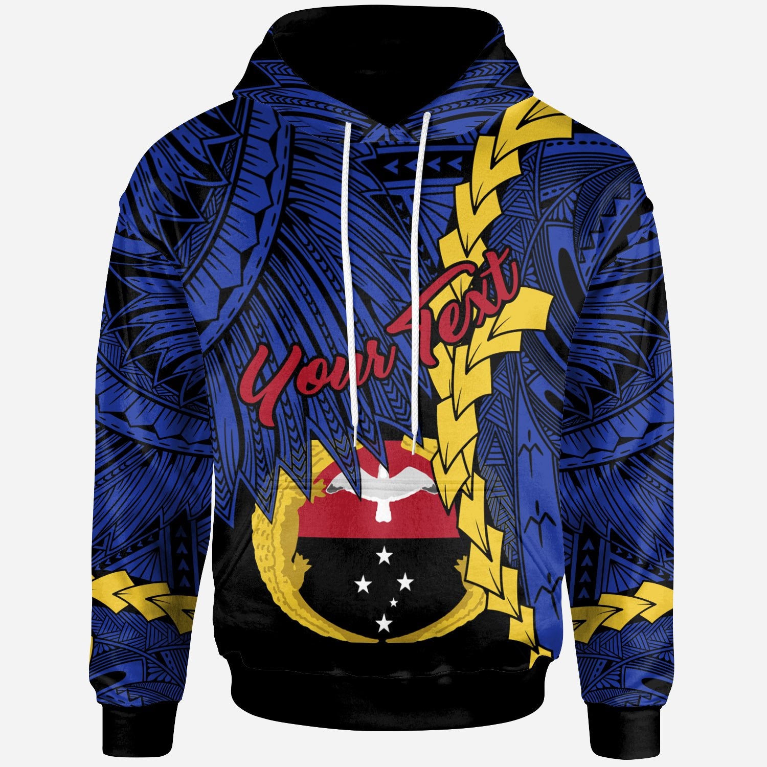 Papua New Guinea Gulf Province Polynesian Custom Hoodie Tribal Wave Tattoo Unisex Blue - Polynesian Pride