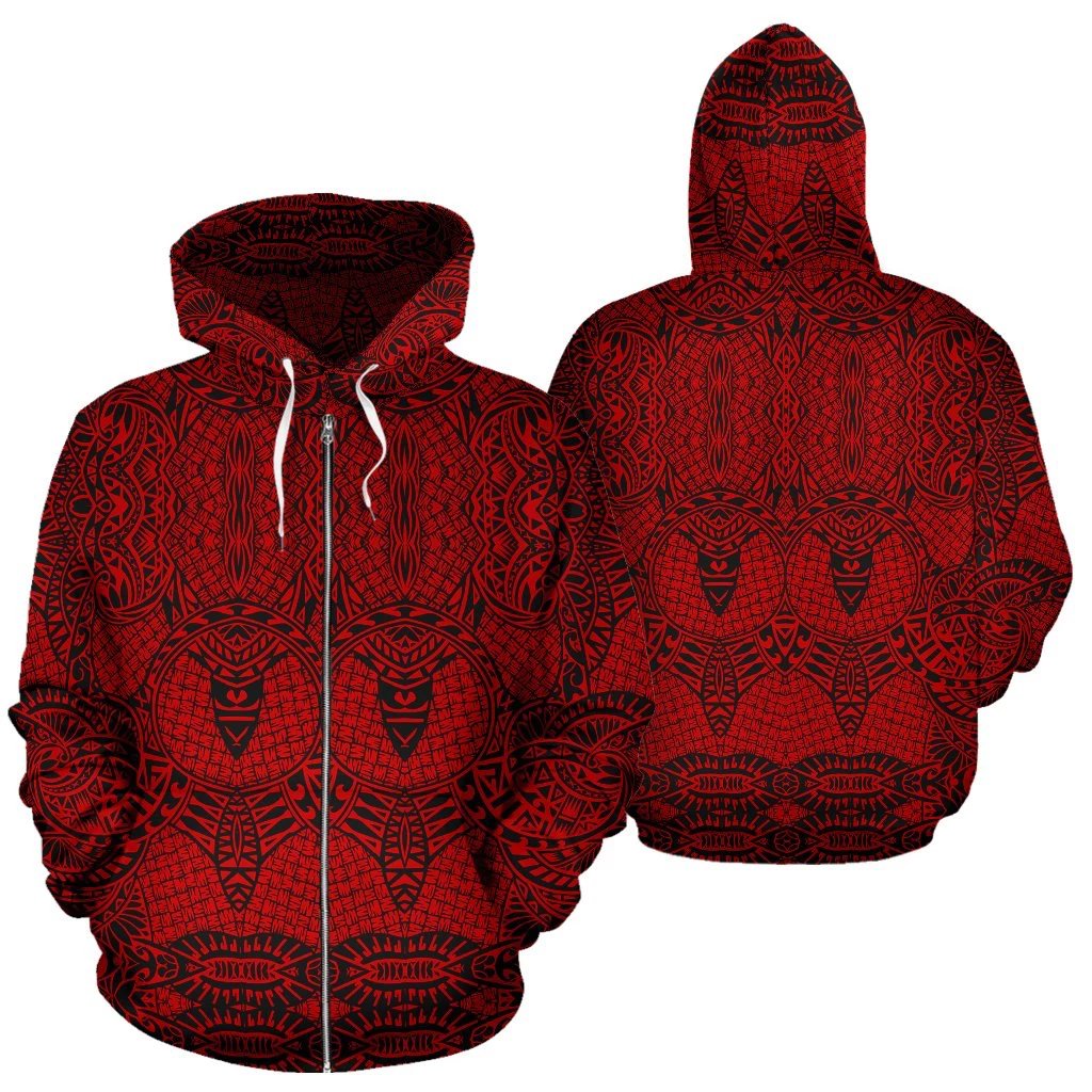 Polynesian Zip up Hoodie Tribal 15 Unisex Red - Polynesian Pride