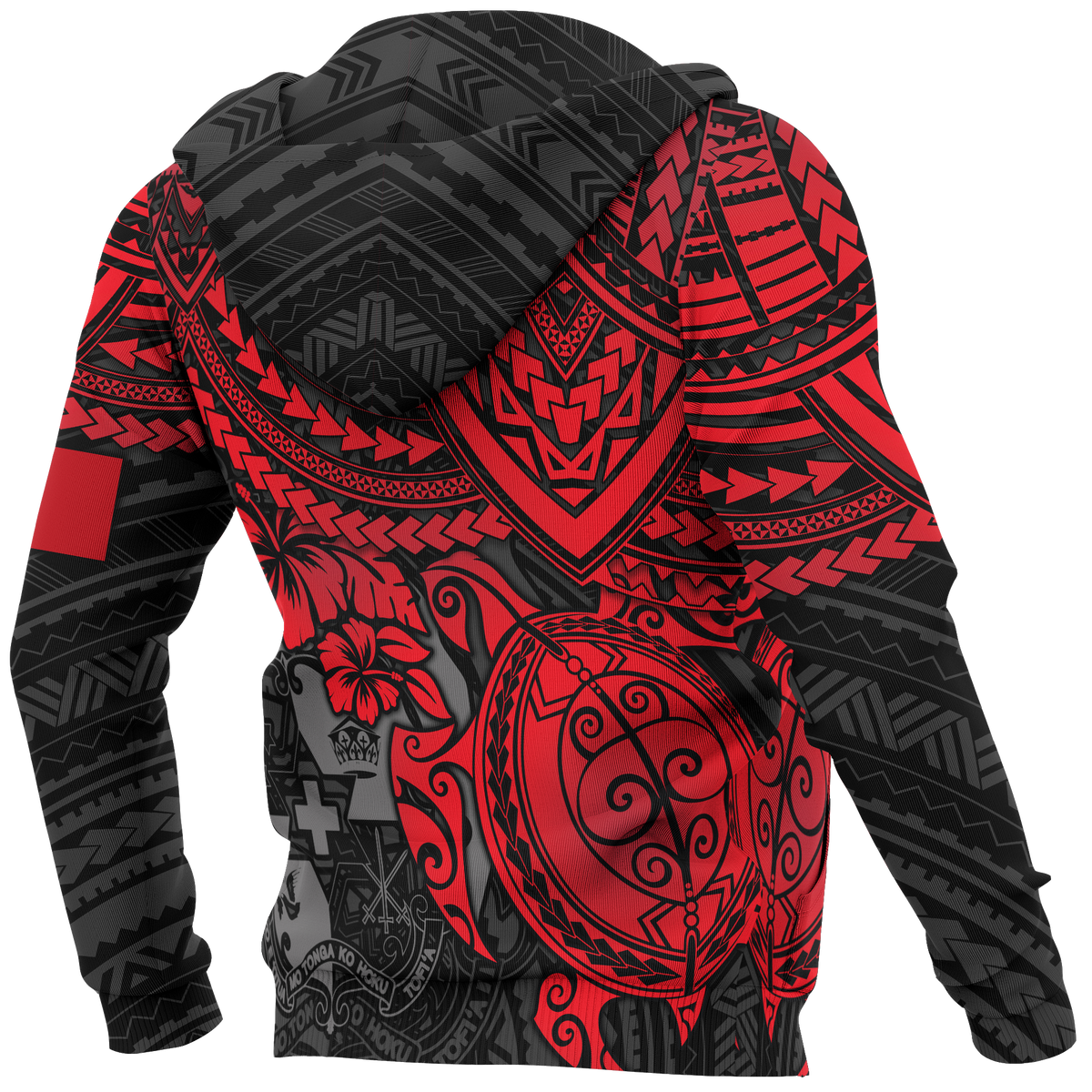 Tonga Polynesian Hoodie (Zip up) Red Turtle - Polynesian Pride