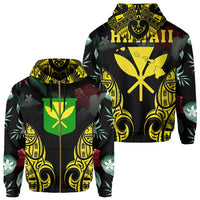 Polynesian Tropic Kanaka Maoli Hibiscus Hawaii Zip Hoodie Yellow Unisex Yellow - Polynesian Pride