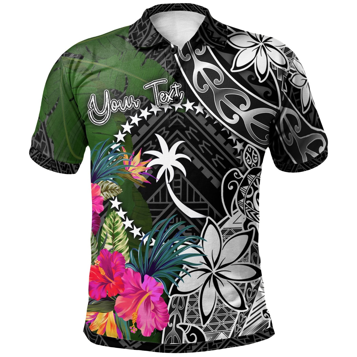 Chuuk Custom Polo Shirt Turtle Plumeria Banana Leaf Unisex Black - Polynesian Pride