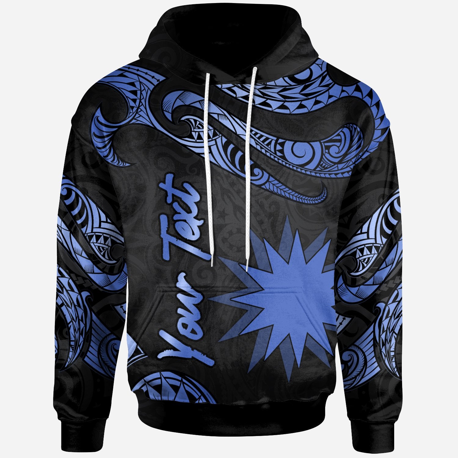 Nauru Polynesian Custom Hoodie Polynesian Tattoo Blue Version Unisex Blue - Polynesian Pride