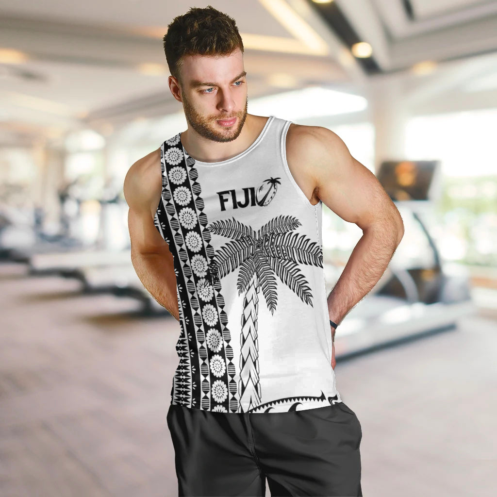 (Custom Personalised) Fiji Rugby Men's Tank Top - Coconut Tree With Tapa Pattern - LT12 - Polynesian Pride