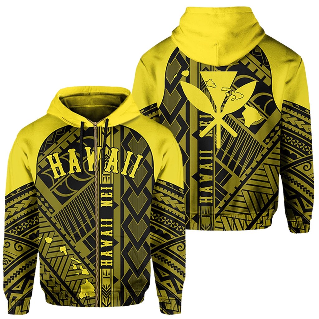 Hawaii Nei Hoodie Zip up Polynesian Yellow Unisex Blue - Polynesian Pride