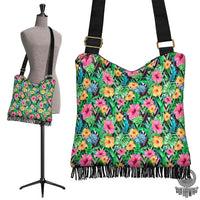 Hawaii Tropical Hibiscus Banana Leafs Crossbody Boho Handbag Crossbody Boho Handbag One Size Green - Polynesian Pride