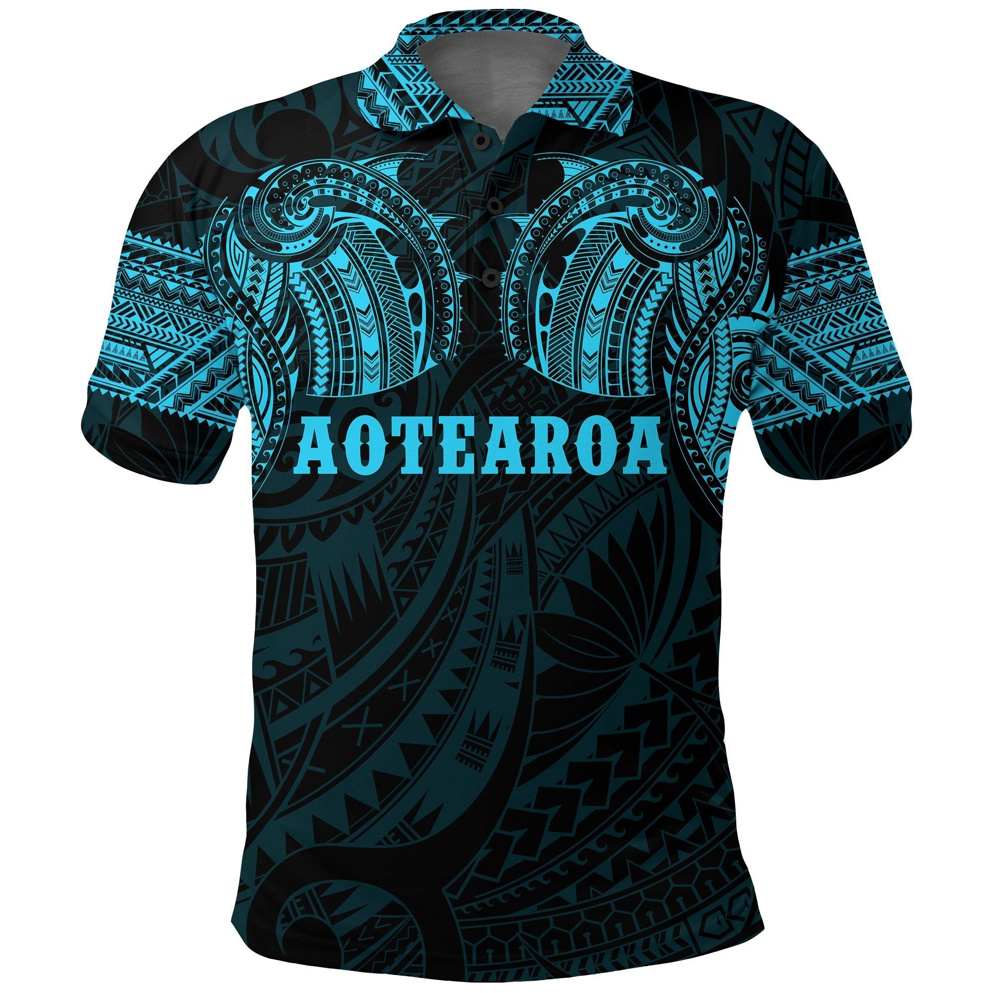 Aotearoa Maori Tattoo Black and Blue Polo T Shirt Unisex Black - Polynesian Pride