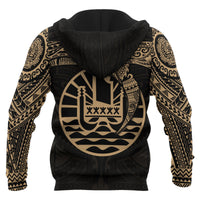 Tahiti Polynesian Zip up Hoodie Gold Heart Shield - Polynesian Pride