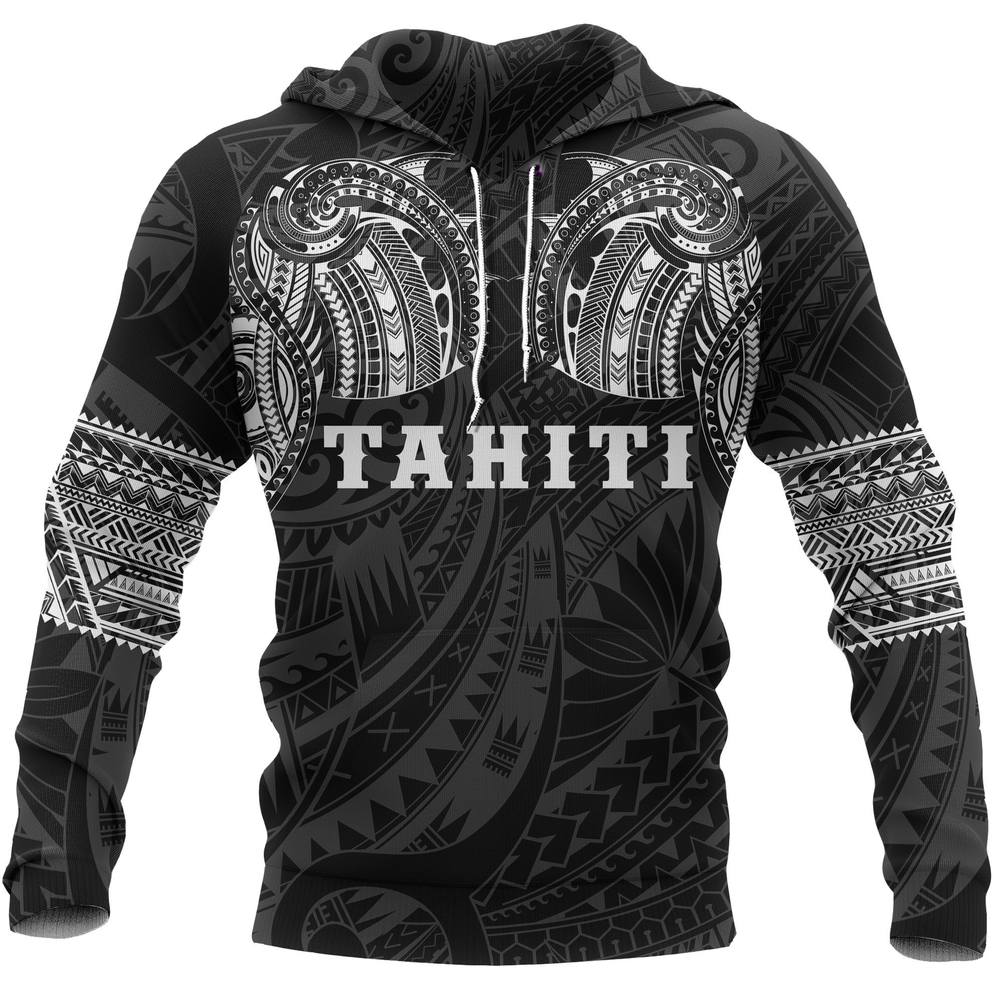 Tahiti Polynesian Tattoo All Over Hoodie White Unisex White - Polynesian Pride