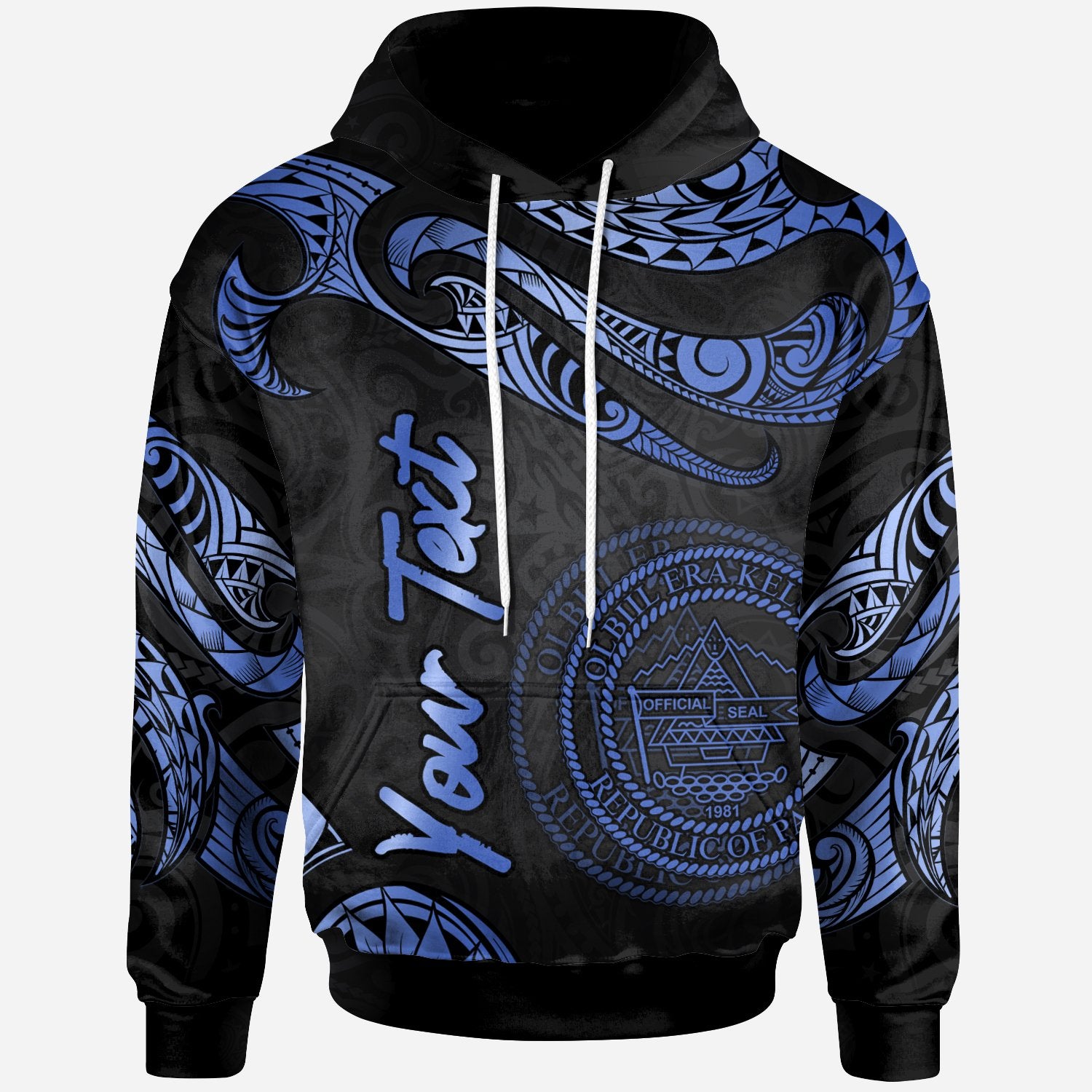 Palau Polynesian Custom Hoodie Polynesian Tattoo Blue Version Unisex Blue - Polynesian Pride