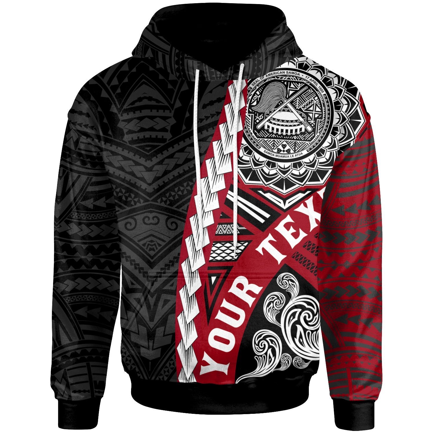 American Samoa Polynesian Custom Hoodie Wave Tattoo 2 Unisex Red - Polynesian Pride