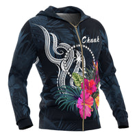 Chuuk Micronesia Zip up Hoodie Tropical Flowers - Polynesian Pride