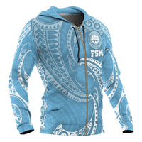 Federated States of Micronesia All Over Zip up Hoodie Blue Tribal Wave - Polynesian Pride