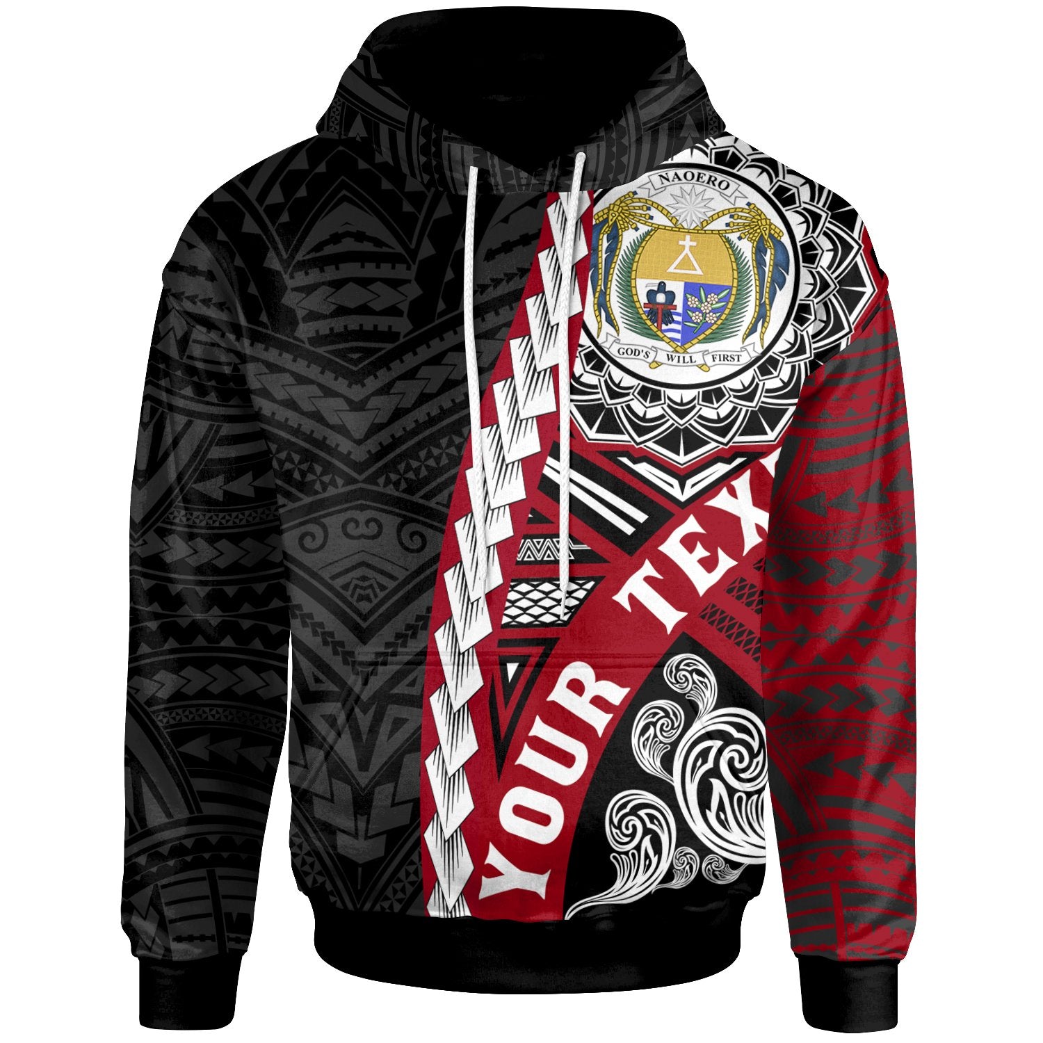 Nauru Polynesian Custom Hoodie Wave Tattoo Unisex Red - Polynesian Pride