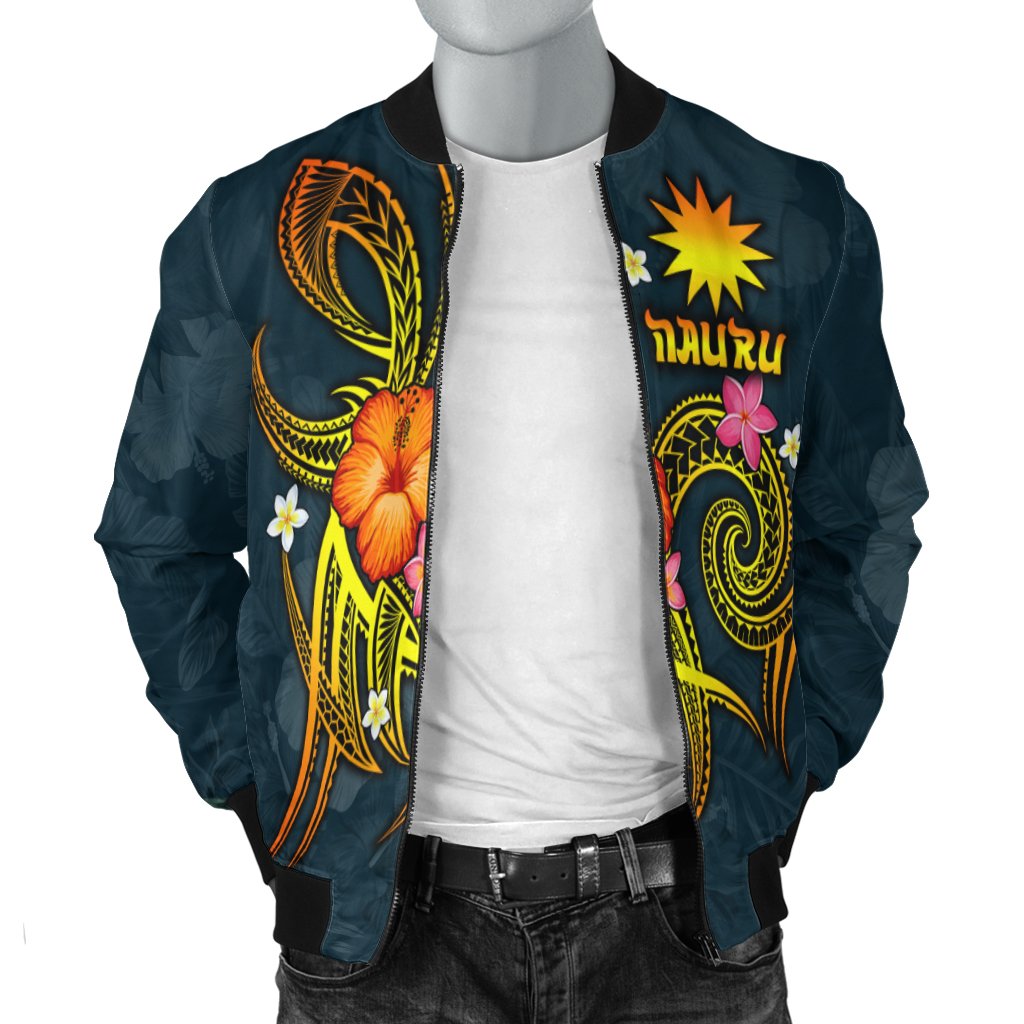 Nauru Polynesian Men's Bomber Jacket - Legend of Nauru (Blue) - Polynesian Pride