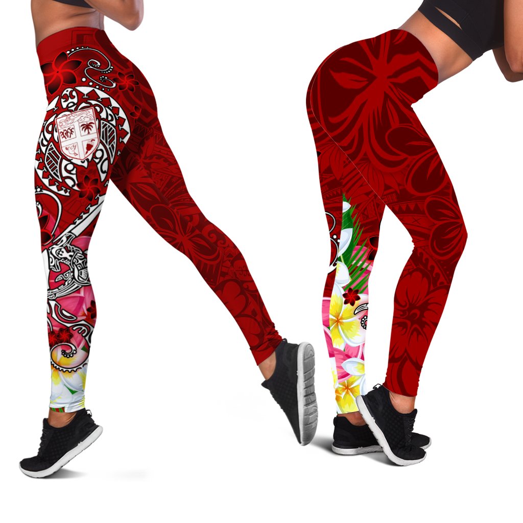 Fiji Legging - Turtle Plumeria (Red) Red - Polynesian Pride