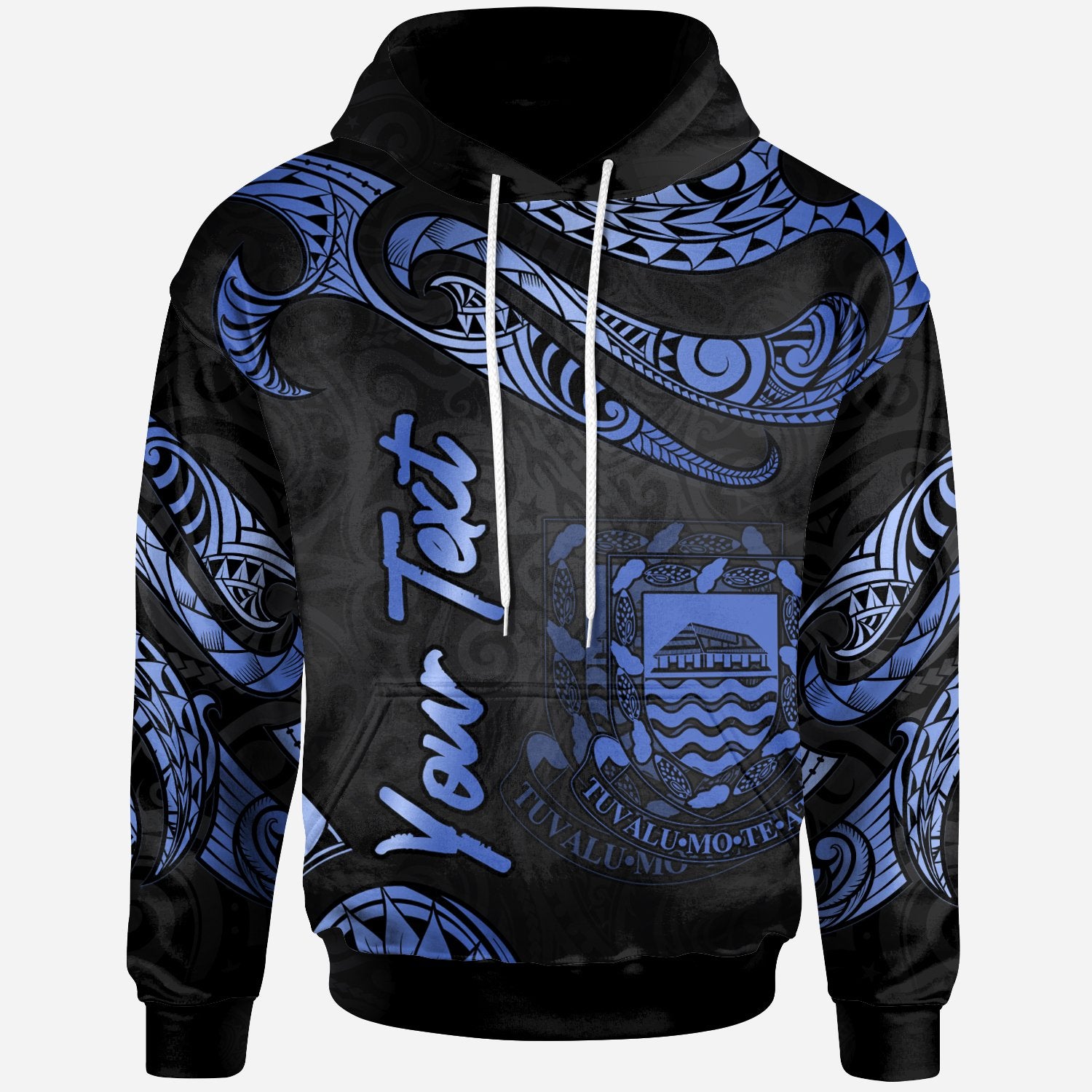 Tuvalu Polynesian Custom Hoodie Polynesian Tattoo Blue Version Unisex Blue - Polynesian Pride