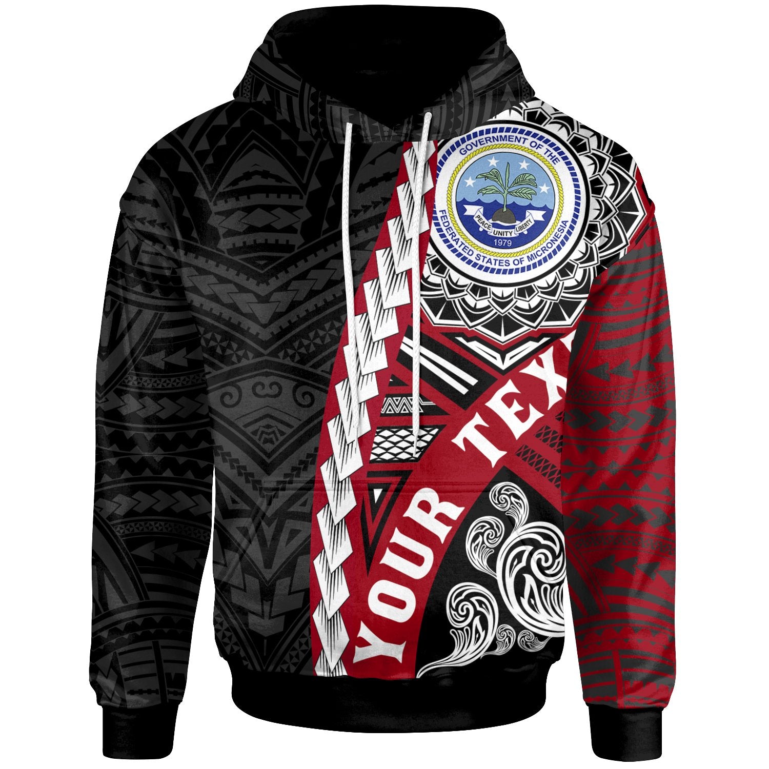 Federated States of Micronesia Polynesian Custom Hoodie Wave Tattoo Unisex Red - Polynesian Pride