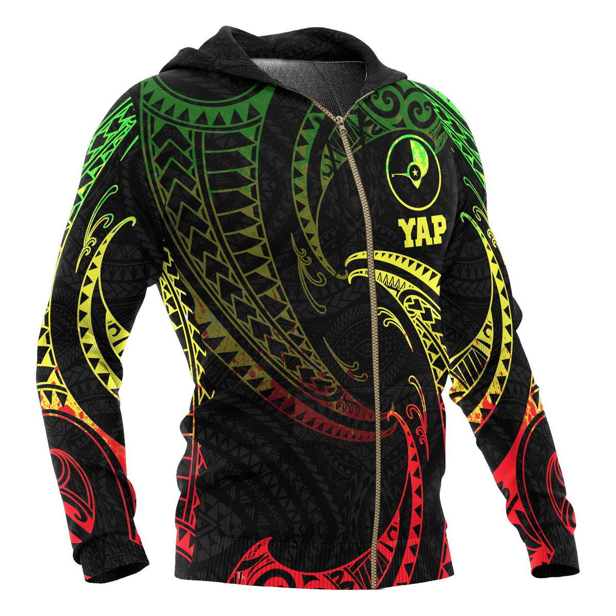 Yap Micronesia All Over Zip up Hoodie Reggae Tribal Wave - Polynesian Pride