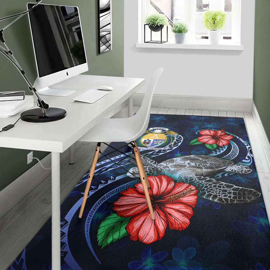 Nauru Polynesian Area Rug - Blue Turtle Hibiscus - Polynesian Pride