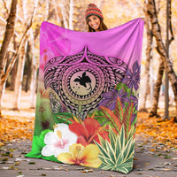 Papua New Guinea Polynesian Premium Blanket - Manta Ray Tropical Flowers - Polynesian Pride