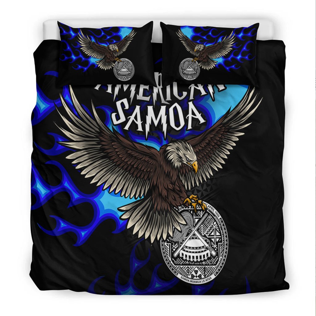 American Samoa Polynesian Bedding Set - Eagle With Flame Blue - Polynesian Pride