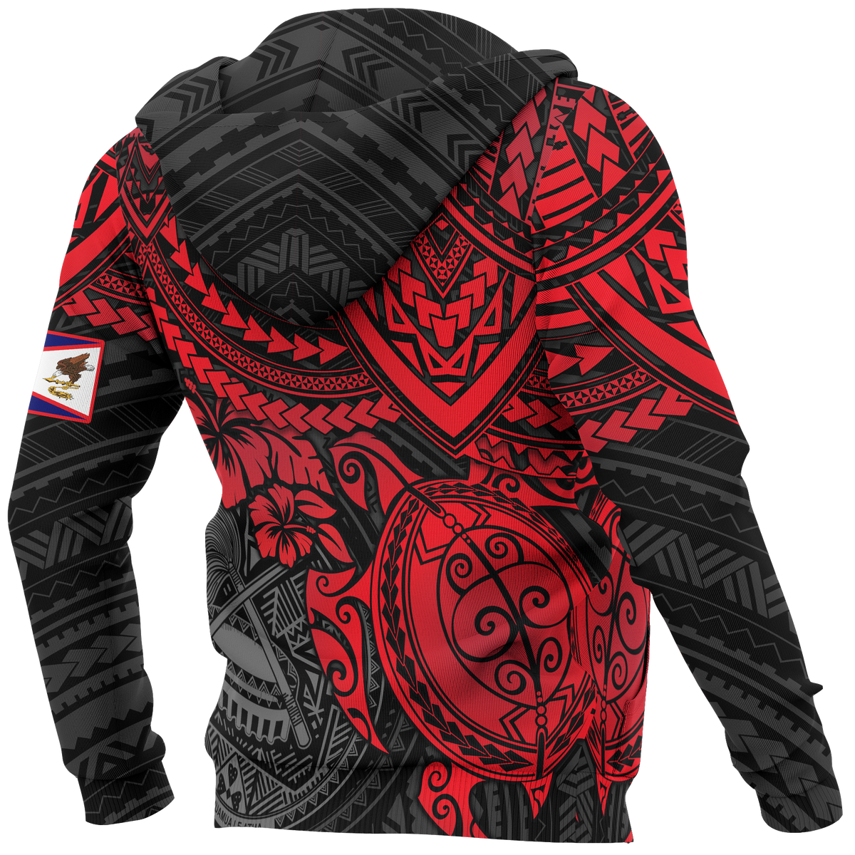American Samoa Polynesian Hoodie (Zip up) Red Turtle - Polynesian Pride